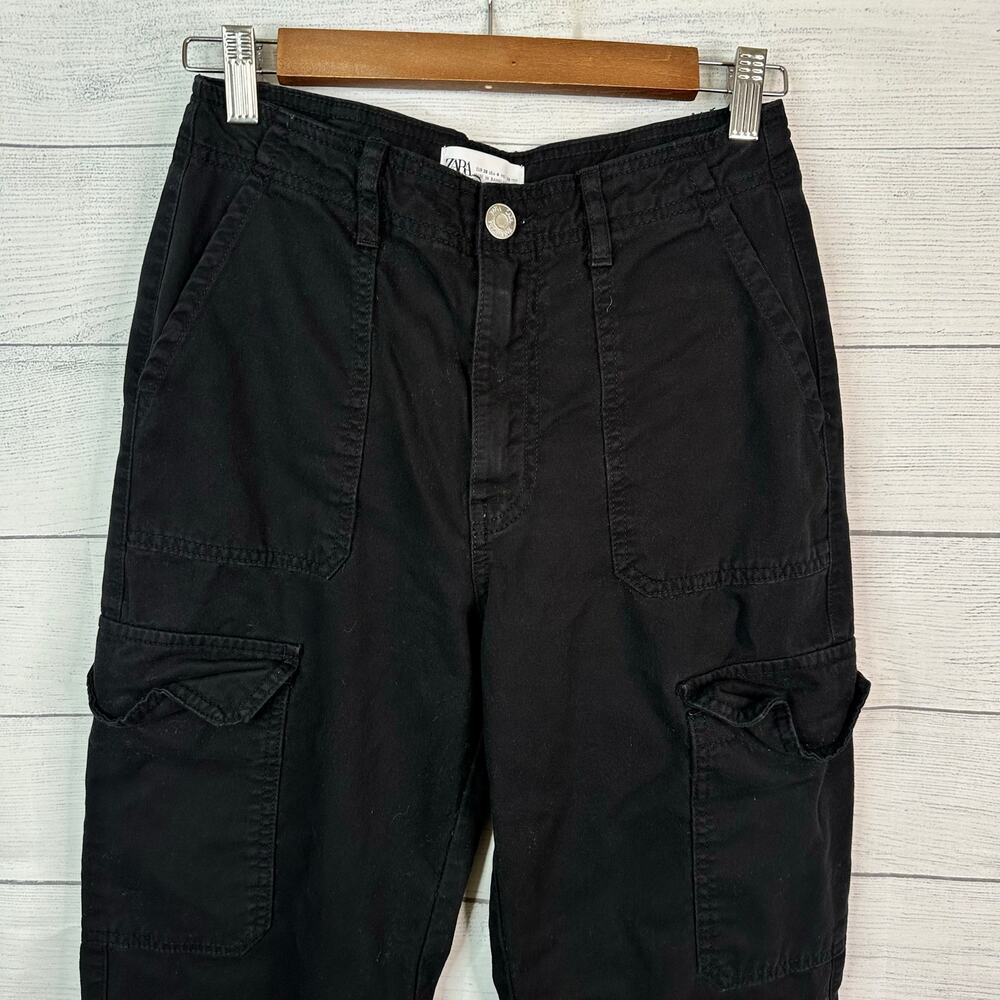 Zara Womens size 4 Cargo Wide Leg Pants Jeans Black Y2K Grunge Streetwear - Picture 4 of 8